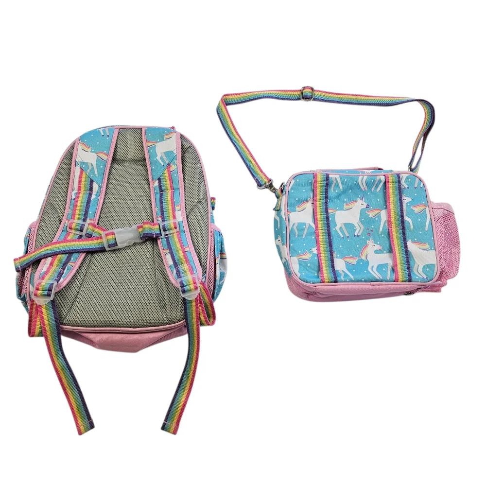 PBK Mackenzie Backpack & Lunchbox Aqua Unicorn Harper Monogram Good Condition